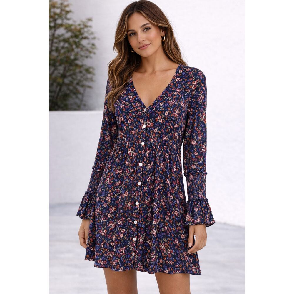 Y2K Babydoll Floral Dress Womens Size M Cottagcore Fairy Boho Romantic Feminine
